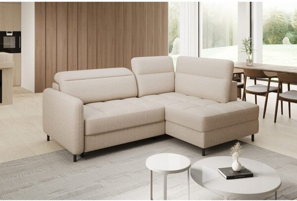 Divano angolare beige allungabile/con contenitore (con penisola a destra/a L) e rivestimento in velluto Barea – ELTAP