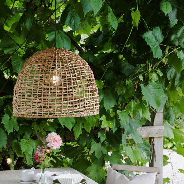 PR Home lampada a sospensione da esterno Cebu, Ø 46 cm, cavo 2,5m, IP44 dimmerabile, Legno chiaro, Legno, Campagna / Rustiche