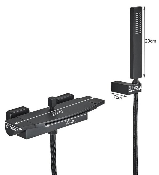 Miscelatore per vasca da bagno a cascata - Rubinetto a parete - Miscelazione acqua calda/fredda - Cartuccia in Vetroceramica - Design moderno e senza tempo - Finitura nera opaca
