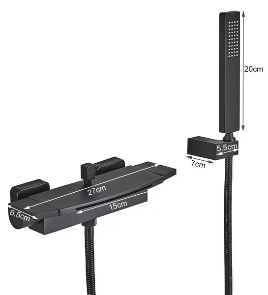 Miscelatore per vasca da bagno a cascata - Rubinetto a parete - Miscelazione acqua calda/fredda - Cartuccia in Vetroceramica - Design moderno e senza tempo - Finitura nera opaca