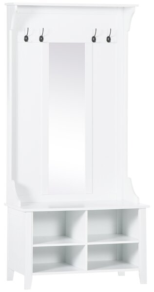 Homcom Mobile Ingresso con Appendiabiti Specchio e Scarpiera in Legno, 80x40x170cm, Bianco | Aosom Italy