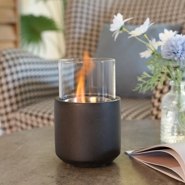 HOMCOM Camino a Bioetanolo con borosilicato rimovibile e Coperchio, da Tavolo con Serbatoio da 0.4L, 12x12x19cm, Grigio Scuro | Aosom Italy