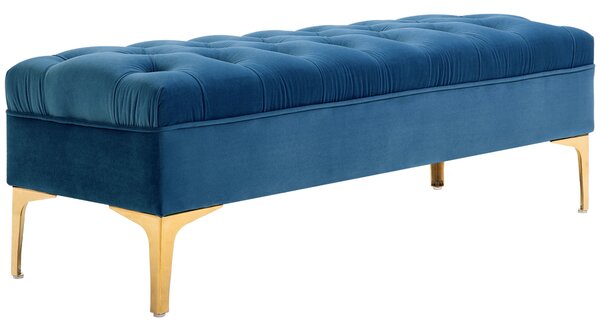 HOMCOM Panca Imbottita Fondoletto in Tessuto Vellutato, Panca per Camera da Letto e Ingresso con Decorazione a Trapunta, Piedini in Metallo, Blu|Aosom