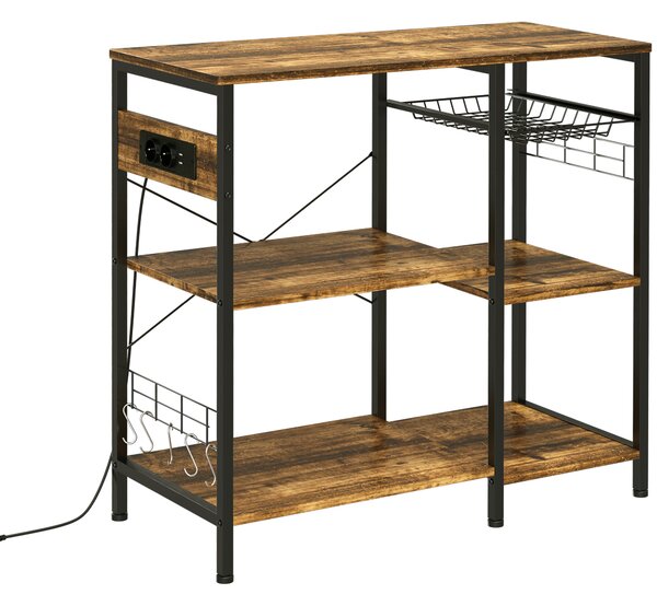 HOMCOM Mobile da Cucina a 3 ripiani in Truciolato con Presa di corrente, Porta USB e Cestino, 90x40x83cm|Aosom