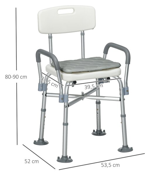 HOMCOM Sedia Doccia ad Altezza Regolabile con Braccioli e Cuscino Rimovibile 53.5x52x80-90 cm, Bianca|Aosom