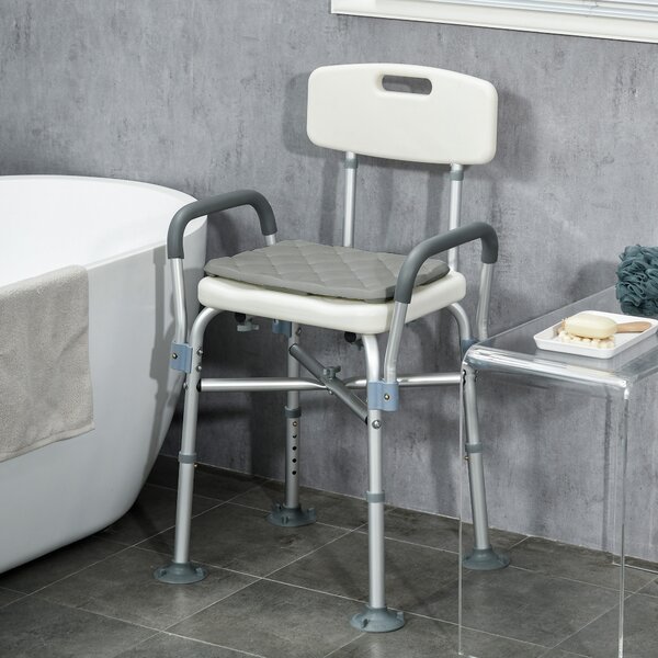 HOMCOM Sedia Doccia ad Altezza Regolabile con Braccioli e Cuscino Rimovibile 53.5x52x80-90 cm, Bianca|Aosom