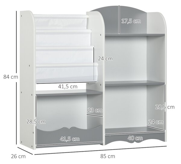 ZONEKIZ Scaffale Portagiochi per Bambini con Ripiani in Legno, 85x26x84cm, Grigio|Aosom