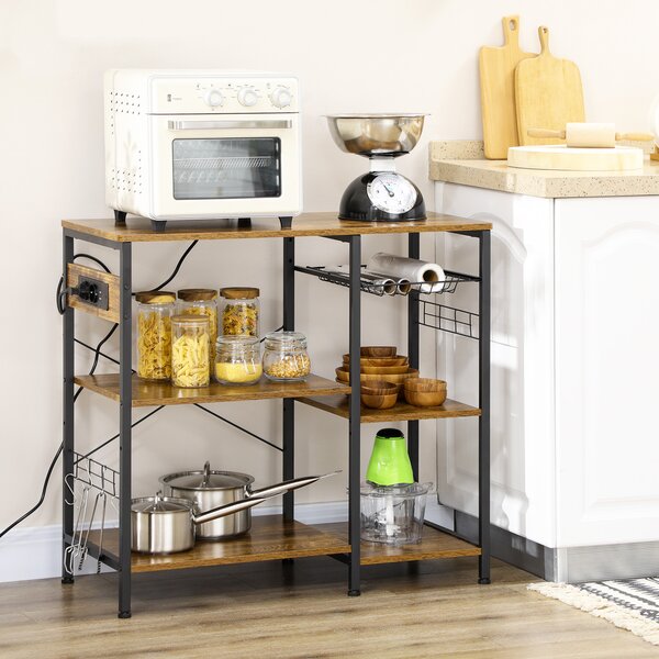 HOMCOM Mobile da Cucina a 3 ripiani in Truciolato con Presa di corrente, Porta USB e Cestino, 90x40x83cm|Aosom