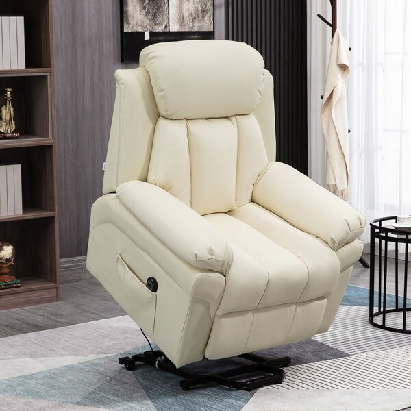 HOMCOM Poltrona Relax Alzapersona Elettrica con Imbottitura Spessa e Telecomando, 96x93x105cm, Crema|Aosom