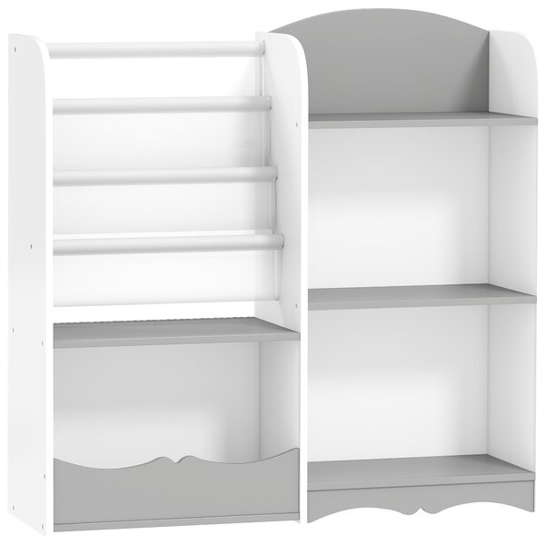 ZONEKIZ Scaffale Portagiochi per Bambini con Ripiani in Legno, 85x26x84cm, Grigio|Aosom