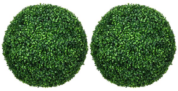 HOMCOM Set di 2 Piante Finte Sfera di Bosso Ø50cm, Decorazione per Interno ed Esterno, Verde|Aosom
