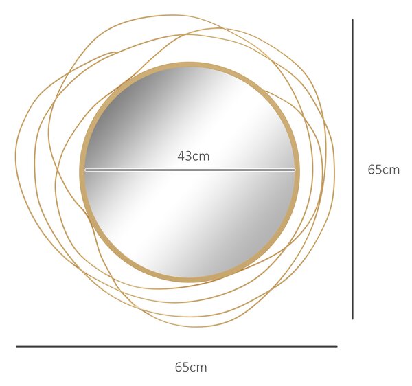 HOMCOM Specchio Moderno e Rotondo Decorativo a Muro con Ganci, in Vetro e Metallo, Ø65x1 cm, Oro|Aosom