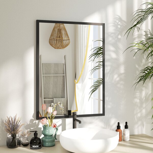 HOMCOM Specchio da Parete Rettangolare con Ganci, in Vetro e MDF, 60x80 cm, Nero|Aosom