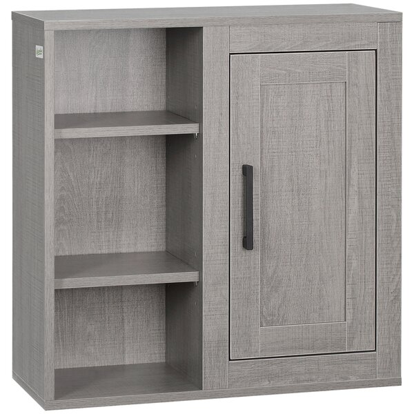 Kleankin Pensile Bagno con 3 Ripiani Aperti e Armadietto in Legno Truciolare, 48x20x50cm, Grigio|Aosom