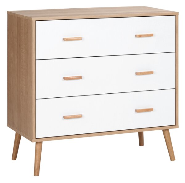 HOMCOM Cassettiera 3 Cassetti Moderno Rialzata in Legno, per Soggiorno e Camera da Letto, 80x39x80 cm, Bianco e color Legno|Aosom Italy