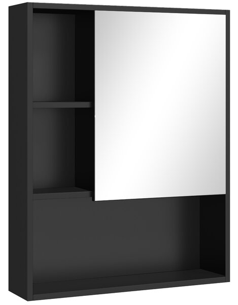 Kleankin Armadietto Bagno con Specchio, Ripiani e Scaffale Regolabile, Montaggio a Parete, 60x15x76cm, Nero