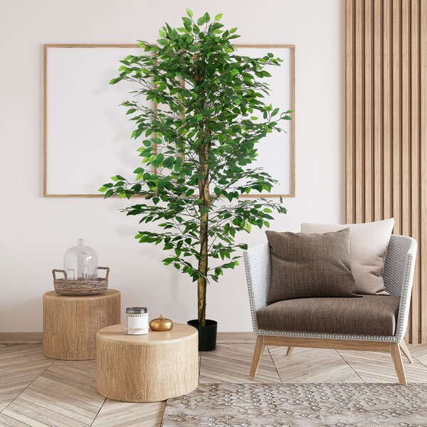 HOMCOM Pianta di Ficus Artificiale da 180 cm per Interni ed Esterni con Vaso in Metallo Riempito, Verde