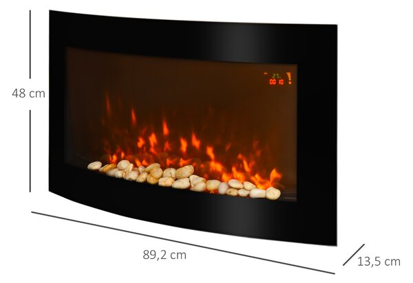 HOMCOM Camino Elettrico a Parete e da Incasso con Luce LED a 7 Colori, Potenza 1000/2000W e Temperatura 15-30°C, Nero