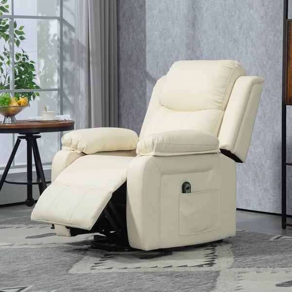HOMCOM Poltrona imbottita Alzapersona Reclinabile a 160° con Poggiapiedi e Telecomando, in Pelle PU e Acciaio, 76x90x105 cm, Crema | Aosom Italy