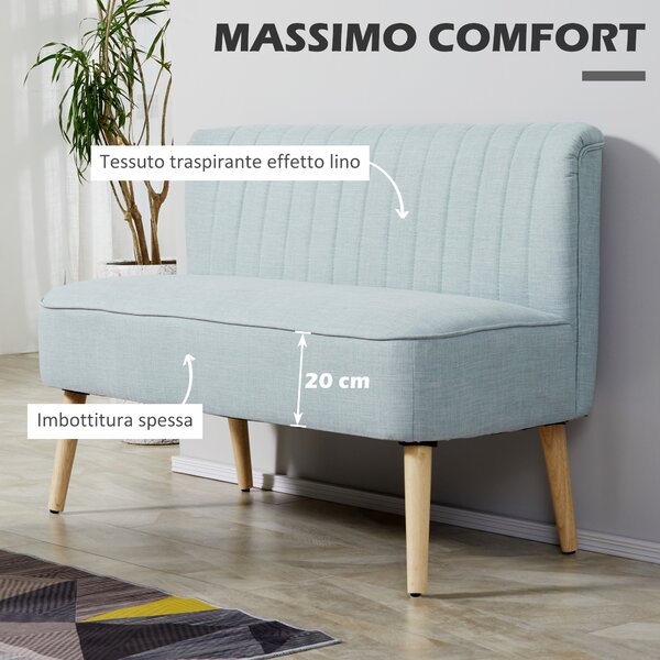 HOMCOM Divano 2 Posti Moderno in Tessuto Senza Braccioli con Gambe in Legno, 117x56.5x77 cm, Celeste