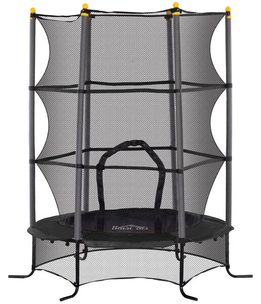 HOMCOM Trampolino Elastico per Bambini Ø1.6x1.9 m con Rete di Sicurezza e Pali Imbottiti, Età 3-10 Anni, Nero