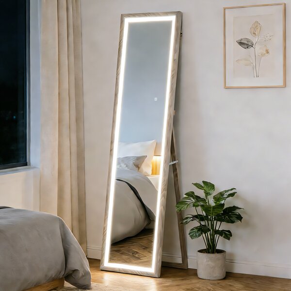 HOMCOM Specchio Illuminato con Luci LED Regolabili e Pulsante Touch, in Vetro e MDF, 40x5x160 cm, Grigio | Aosom Italy