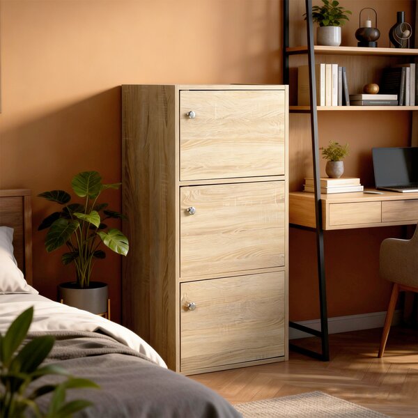 HOMCOM Armadio Multiuso a 3 Piani con Ante e Maniglie Tonde, Mobile Legno Organizzatore Casa Ufficio Soggiorno, 48x34x100cm, Color Legno| Aosom Italy