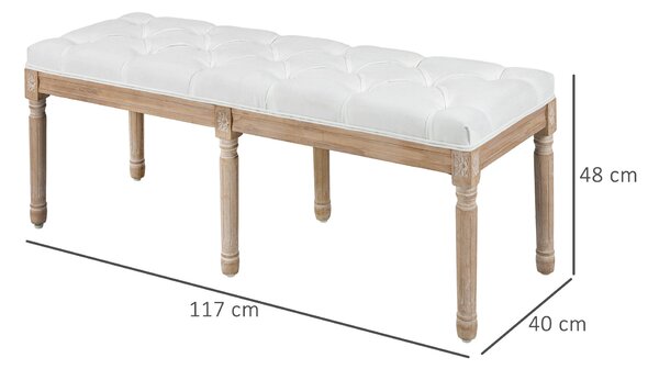 HOMCOM Panca Fondoletto Imbottita Stile Vintage in Tessuto e Gambe in Legno, 117x40x48 cm, Crema
