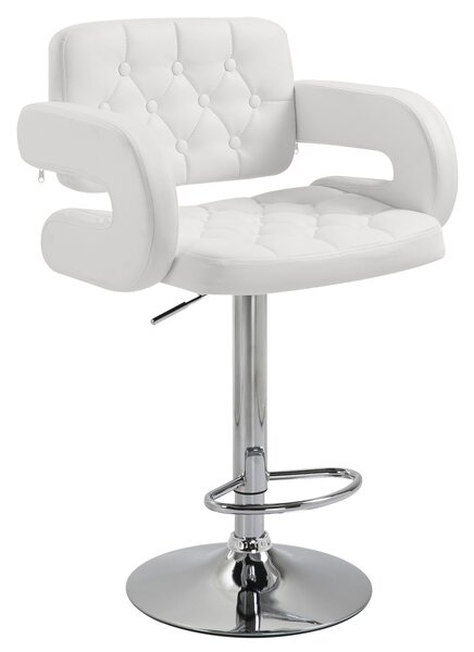 HOMCOM Sgabello Alto da Bar con Schienale e Braccioli, Regolabile, Girevole in Similpelle Bianca, per Cucina o Pub, 64x50x94-114cm | Aosom Italy