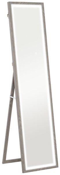 HOMCOM Specchio Illuminato con Luci LED Regolabili e Pulsante Touch, in Vetro e MDF, 40x5x160 cm, Grigio | Aosom Italy