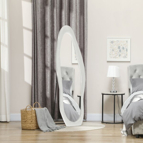 HOMCOM Specchio a Figura Intera con Cornice Ondulata in Velluto, Specchio da Terra e da Parete, 160x50 cm, Bianco