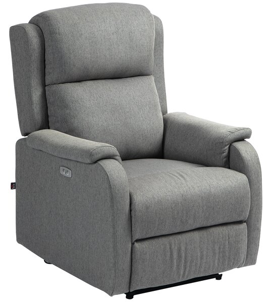 HOMCOM Poltrona Reclinabile con Poggiapiedi e USB, Sedia fino a 160 ° in Tessuto Effetto Lino, 77x91x106 cm, Grigio Scuro | Aosom Italy