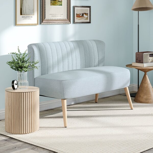 HOMCOM Divano 2 Posti Moderno in Tessuto Senza Braccioli con Gambe in Legno, 117x56.5x77 cm, Celeste