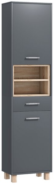 HOMCOM Colonna Bagno Moderna con Cassetto e Armadietti in Legno e Lega di Alluminio, 40x24x160 cm, Grigio