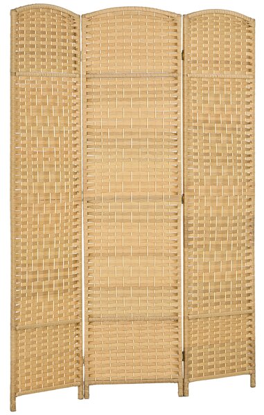 HOMCOM Paravento 3 Ante Pieghevole per Interni Autoportante e Intrecciato, 135x180 cm, Effetto Naturale