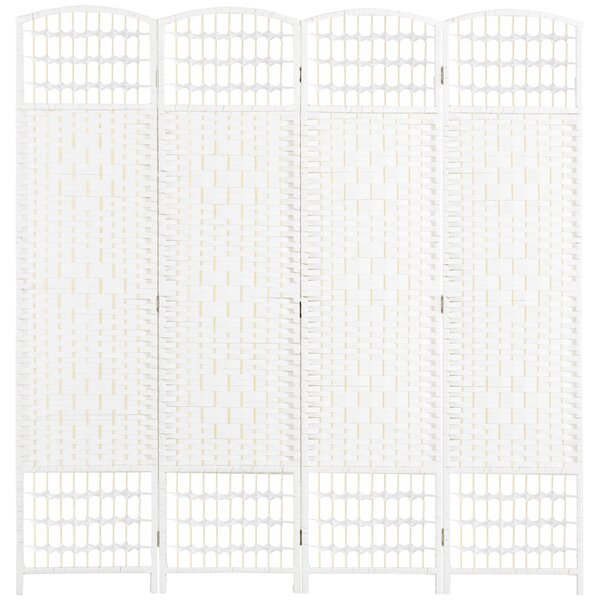 HOMCOM Paravento a 4 Ante Pieghevole per Interni, Autoportante e Intrecciato, 160x170 cm, Bianco
