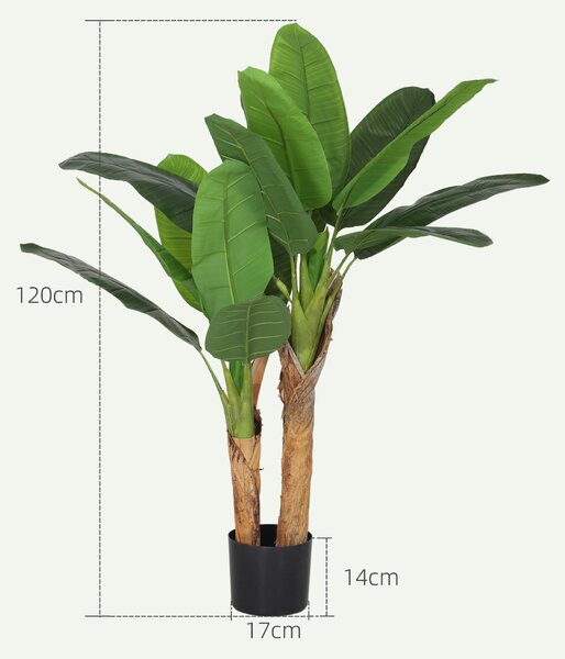 HOMCOM Pianta Artificiale di Banano Alta 120 cm con Vaso Incluso per Interni, Verde