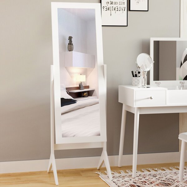 HOMCOM Specchio a Figura Intera con 4 Gambe e Angolazione Regolabile, in Legno e Vetro, 47x46x148 cm, Bianco | Aosom Italy