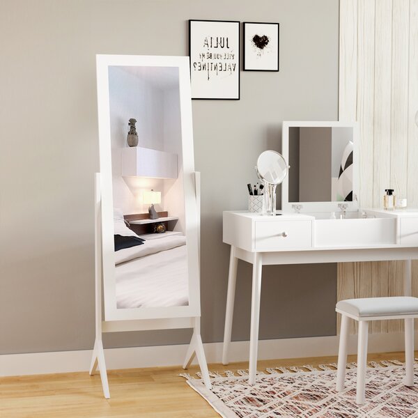 HOMCOM Specchio a Figura Intera con 4 Gambe e Angolazione Regolabile, in Legno e Vetro, 47x46x148 cm, Bianco | Aosom Italy