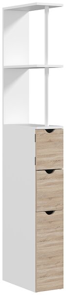HOMCOM Mobile Colonna Bagno Salvaspazio con Armadietto, Ripiani e Cassetti, 15x33x136 cm, Colore Legno