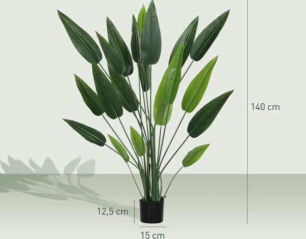 HOMCOM Pianta Artificiale Verde di Uccello del Paradiso da 20 Foglie di 140 cm con Vaso, in PE, PEVA e PP | Aosom Italy