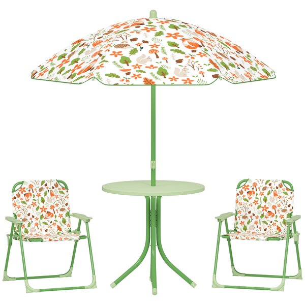 AIYAPLAY Set da Giardino per Bambini 2-5 Anni con Tavolino Rotondo, 2 Sedie Pieghevoli e un Ombrellone, Verde
