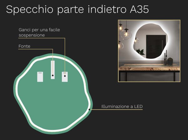 Specchio organico LED con illuminazione A35