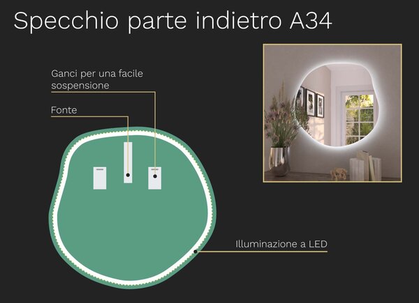 Specchio organico LED con illuminazione A34 50×48