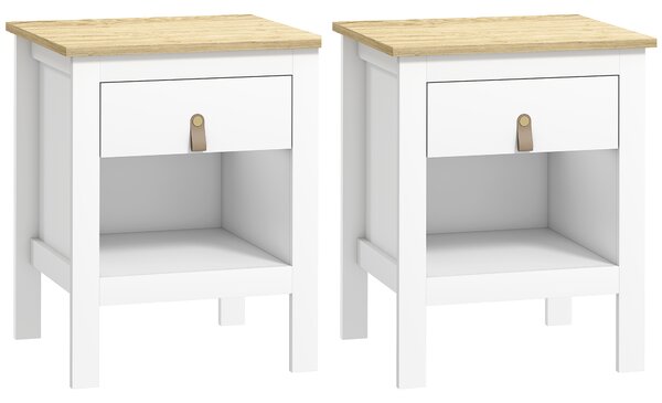 HOMCOM Set 2 Comodini con Cassetto e Ripiano Aperto in Legno, 45x40x55 cm, Bianco e Rovere | Aosom Italy