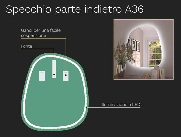 Specchio organico LED con illuminazione A36