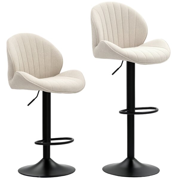HOMCOM Set 2 Sgabelli da Bar a Conchiglia con Poggiapiedi, in Tessuto Effetto Ciniglia, 48x50x94-115 cm, Nero e Beige | Aosom Italy