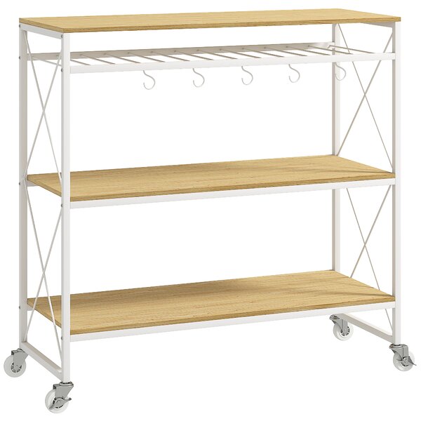 HOMCOM Carrello Portavivande a 4 Livelli con Portabottiglie e 5 Ganci Rimovibili, in Legno e Metallo, 96.5x38x96.7 cm | Aosom Italy
