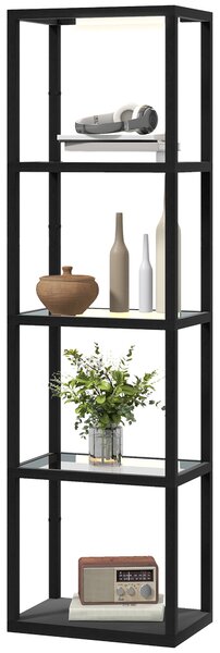 HOMCOM Lampada da Terra LED con Ripiano a 4 Livelli, Lampada da Terra a LED con 4 Ripiani in Vetro, Interruttore a Pedale, MDF, Nero | Aosom Italy