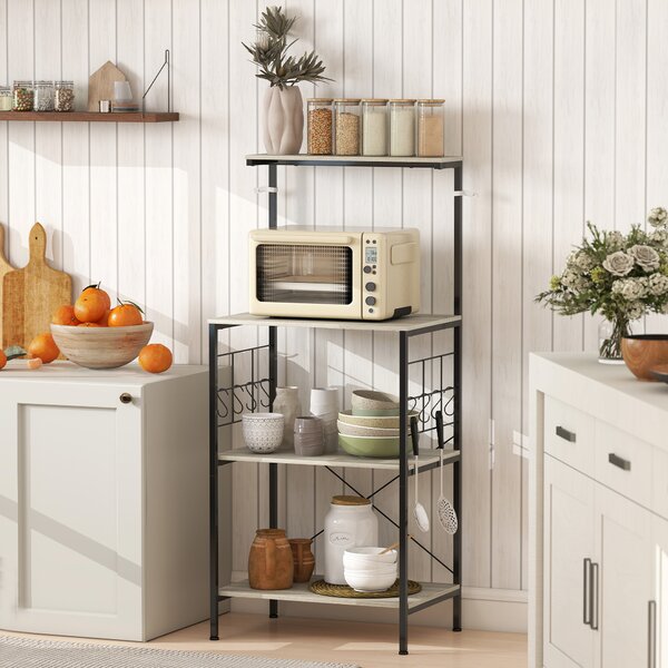 HOMCOM Scaffale Cucina a 4 Livelli con Pannelli a Rete e 8 Ganci Stile Industriale, 60x42x134.5 cm, Rovere | Aosom Italy